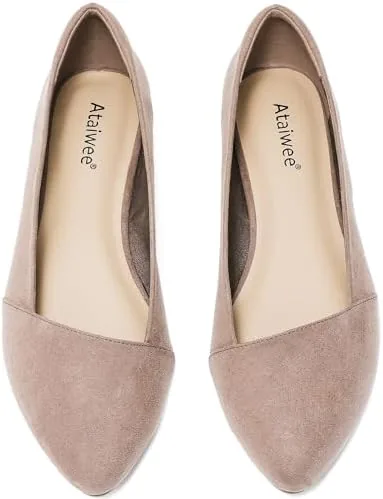ataiwee womens wide width ballet flats stylish pointed toe suede soft comfortable non slip sole1908076 9tamf10 wide