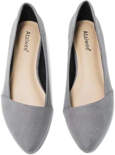 ataiwee womens wide width flat shoes stylish pointed toe suede soft and comfortable non slip sole ballet flats1908076 9grmf95 wide